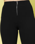 Women Black Solid Bootcut Trousers