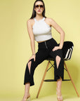 Women Black Solid Bootcut Trousers