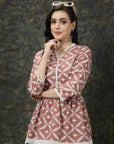 Pink  White Floral Printed Peplum Top