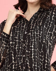 Black Spread Collar Semi Sheer Printed Casual Shirt