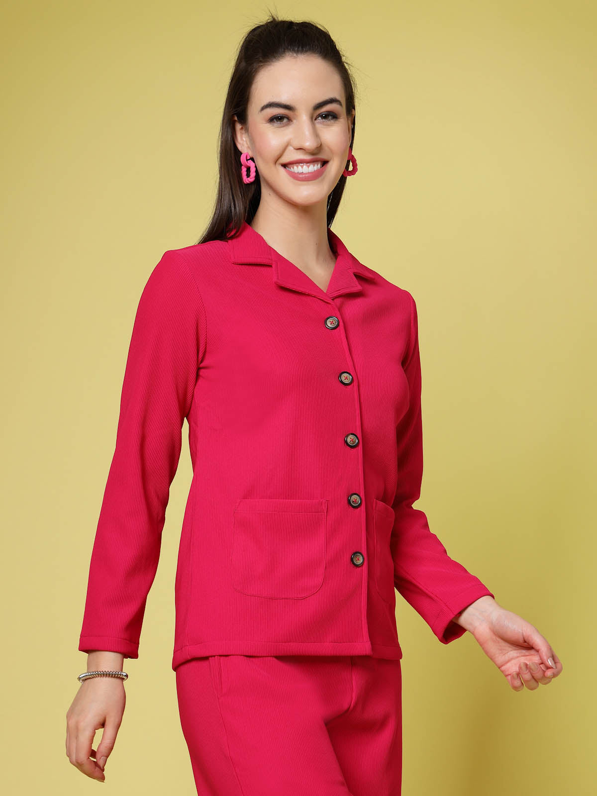 Spread Collar Regular Fit Casual Buttoned Top