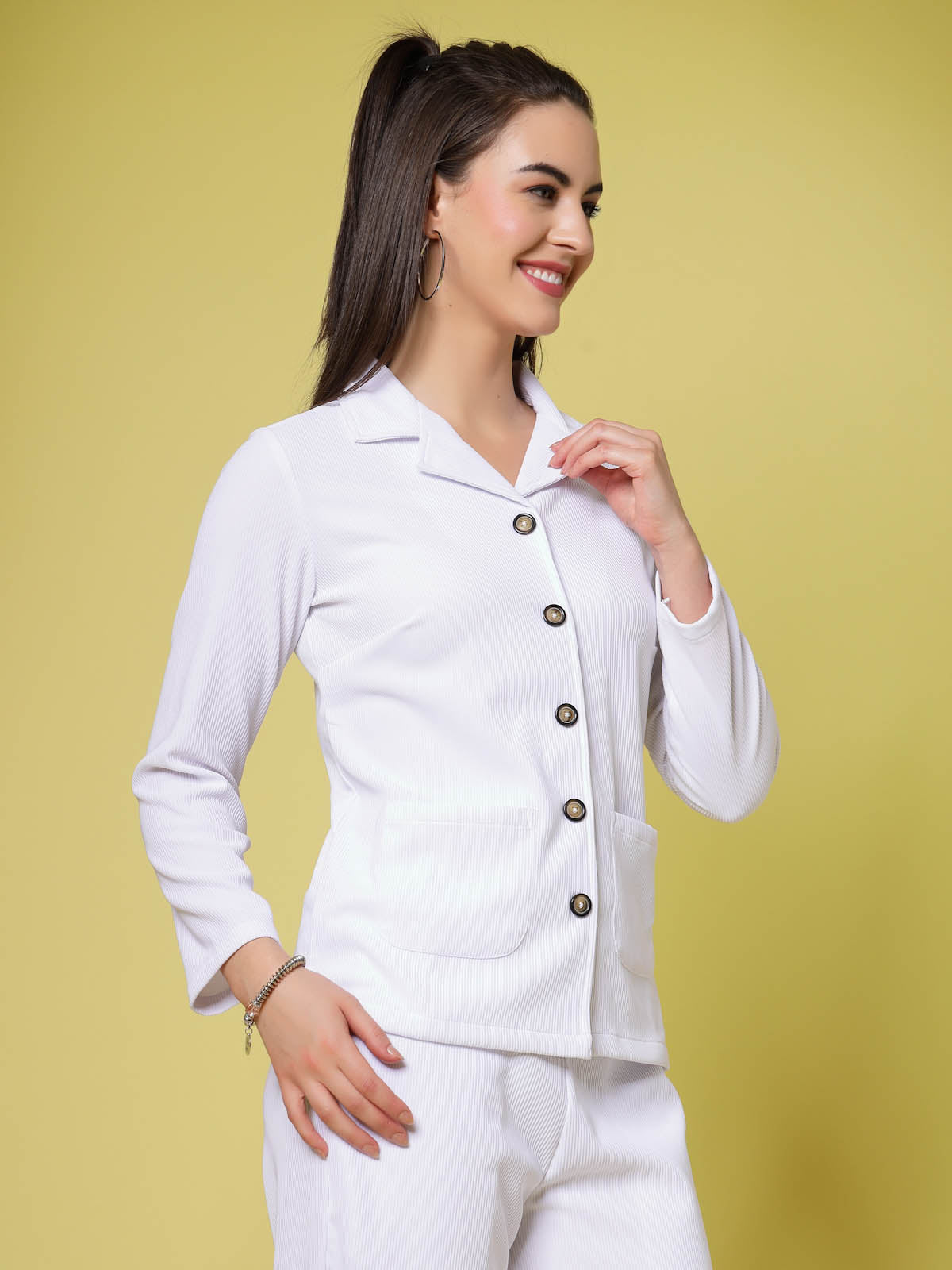 Spread Collar Regular Fit Casual Buttoned Top