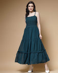 Blue Striped Shoulder Straps Maxi Dress