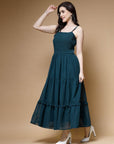 Blue Striped Shoulder Straps Maxi Dress