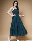 Blue Striped Shoulder Straps Maxi Dress