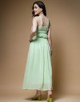 Sea Green Shoulder Straps Gathered Smocked Maxi Dress