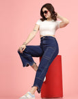 Women Blue High-Rise Clean Look Frayed Hem Cotton Jeans