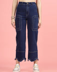 Women Blue High-Rise Clean Look Frayed Hem Cotton Jeans