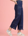 Women Blue High-Rise Clean Look Frayed Hem Cotton Jeans