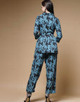 Blue & Black Abstract Printed Shirt With Trousers