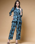 Blue & Black Abstract Printed Shirt With Trousers