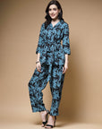 Blue & Black Abstract Printed Shirt With Trousers