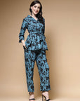 Blue & Black Abstract Printed Shirt With Trousers