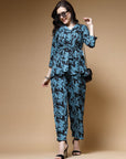 Blue & Black Abstract Printed Shirt With Trousers