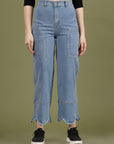 Women Blue High-Rise Clean Look Heavy Fade Frayed Hem Cotton Jeans