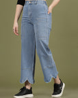 Women Blue High-Rise Clean Look Heavy Fade Frayed Hem Cotton Jeans