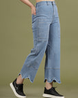 Women Blue High-Rise Clean Look Heavy Fade Frayed Hem Cotton Jeans