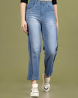 Women Slash Knee Light Fade Stretchable Jeans