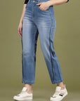 Women Slash Knee Light Fade Stretchable Jeans