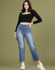 Women Slash Knee Light Fade Stretchable Jeans