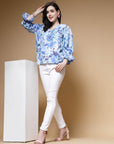 Abstract Printed Bell Sleeve Regular Top