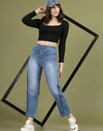 Women Slash Knee Light Fade Stretchable Jeans