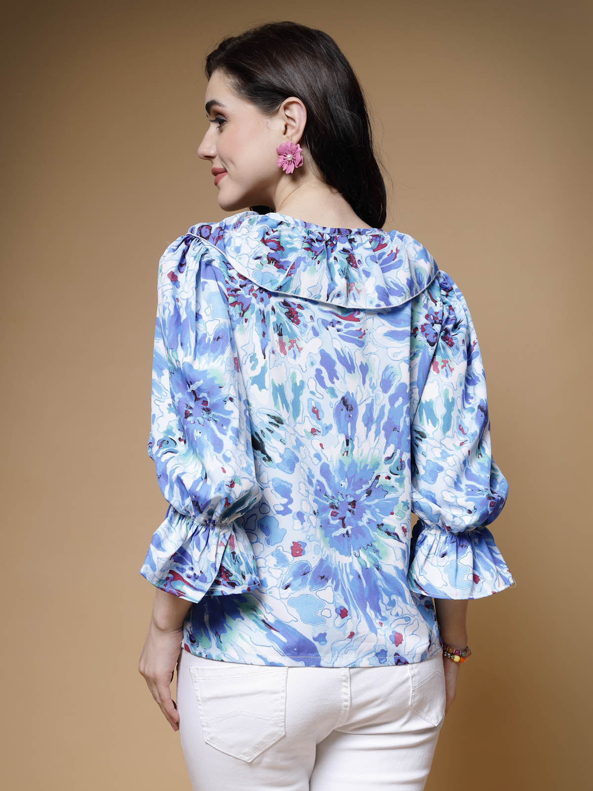 Abstract Printed Bell Sleeve Regular Top