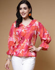 Abstract Printed Bell Sleeve Regular Top