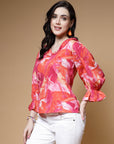 Abstract Printed Bell Sleeve Regular Top