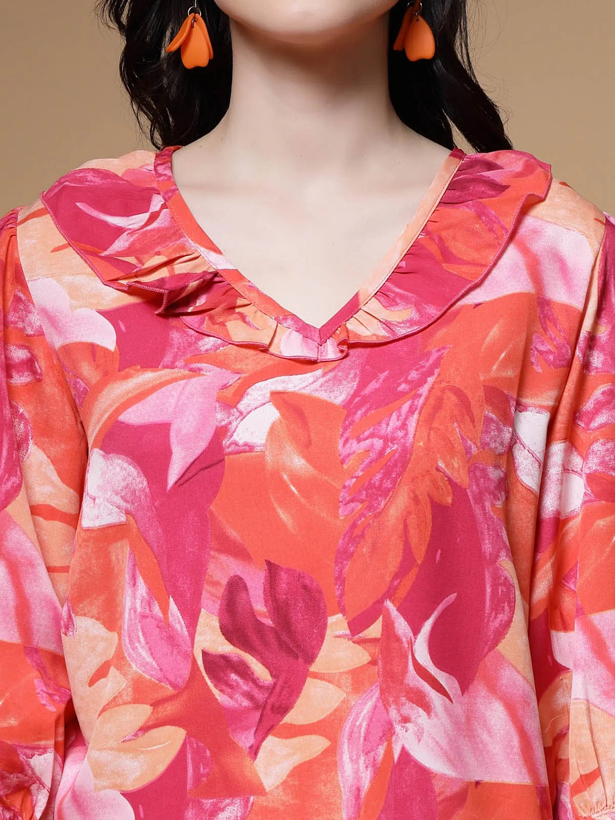 Abstract Printed Bell Sleeve Regular Top