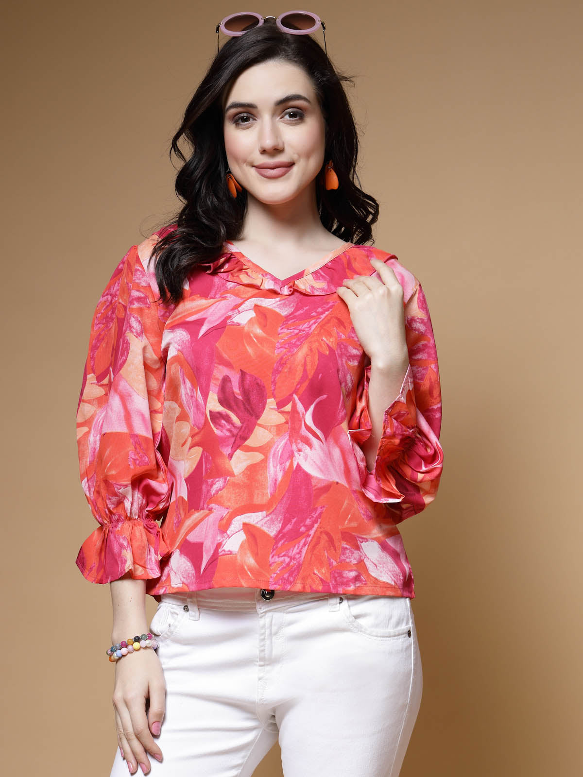 Abstract Printed Bell Sleeve Regular Top