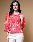 Abstract Printed Bell Sleeve Regular Top