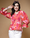 Abstract Printed Bell Sleeve Regular Top