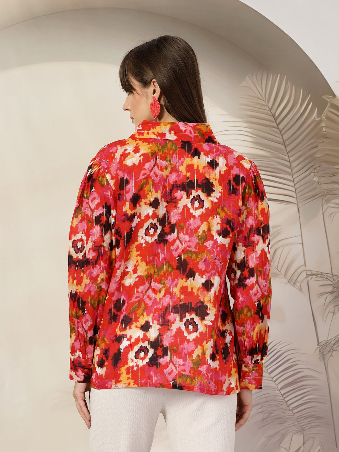 Women Floral Opaque Printed Casual Cotton Buttoned Top