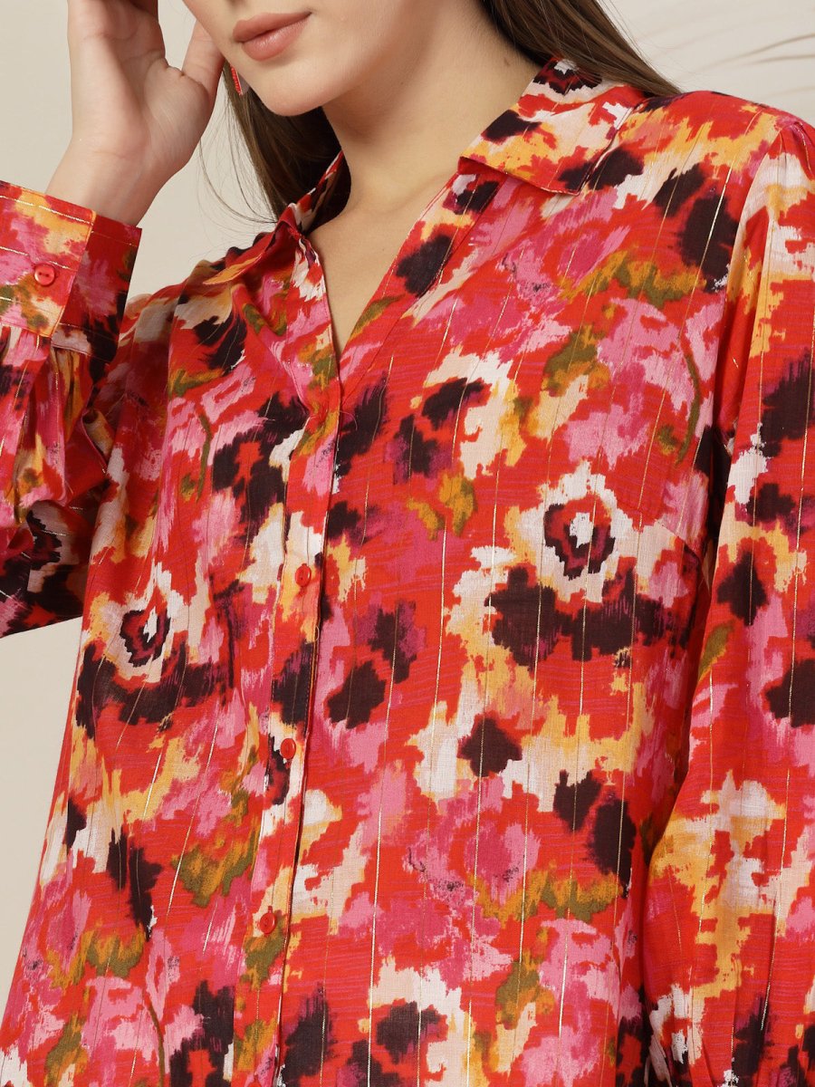 Women Floral Opaque Printed Casual Cotton Buttoned Top
