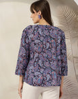 Floral Print Cotton Shirt Style Top