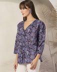 Floral Print Cotton Shirt Style Top