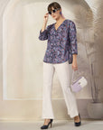 Floral Print Cotton Shirt Style Top