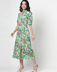 Floral Print Puff Sleeve Shirt Midi Dress