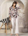 Tropical Print Kimono Sleeve Cotton Wrap Top