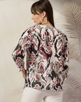 Tropical Print Kimono Sleeve Cotton Wrap Top