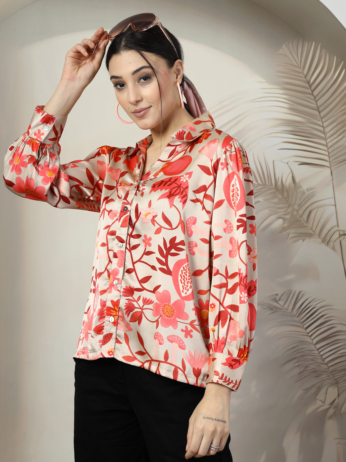 Women Beige Floral Opaque Printed Casual Shirt