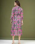 Violet Floral Printed Shirt Midi Dress