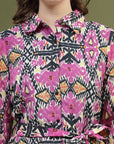 Violet Floral Printed Shirt Midi Dress