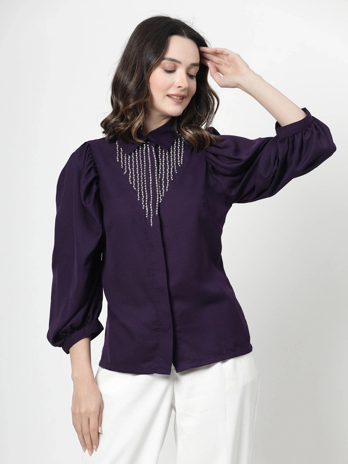 Women Opaque Checked Casual Buttoned Top