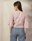 Checked Bell Sleeve Cotton Top