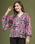 Violet  Black Ethnic Motifs Printed Shirt Style Top