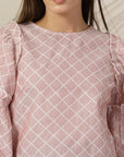 Checked Bell Sleeve Cotton Top