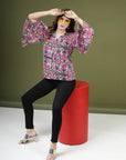 Violet  Black Ethnic Motifs Printed Shirt Style Top