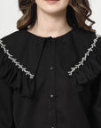 Embellished Peter Pan Collar Flared Sleeves Top